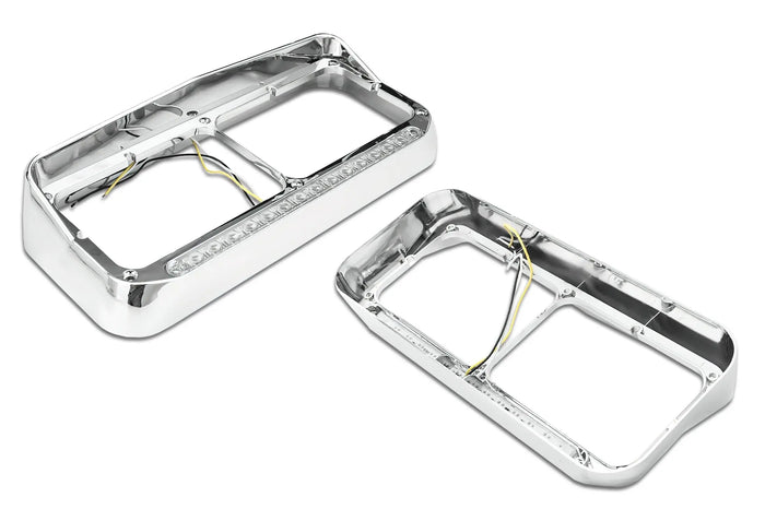 Headlights Bezels Chrome with 12" Clear/White LED Light Strip Bar 2 Pcs For Western Star 4900 -