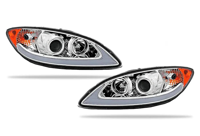 Headlights Chrome with LED Glow Bar Set 2008-2016 International Prostar
