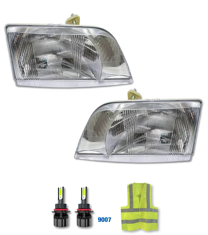 Headlights with Led Bulbs Set 1998-2003 Volvo VN VNL;  2000-2017 VNM