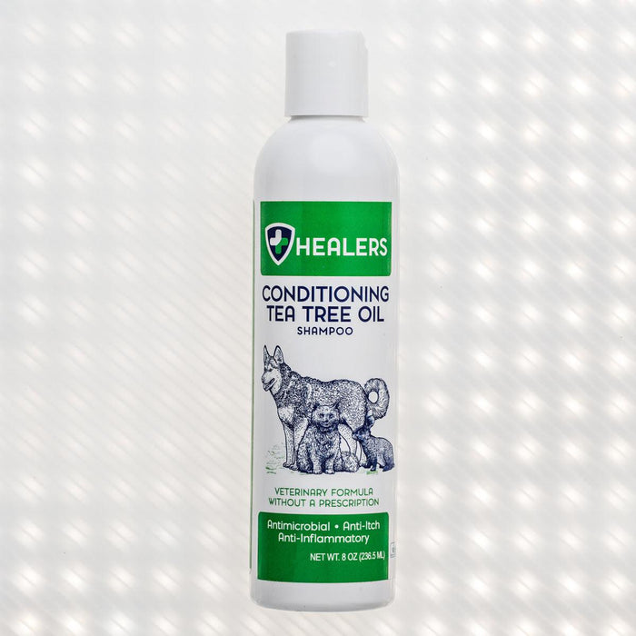 Healers Conditioning Tea Tree Oil Shampoo gently cleanses while soothing itchy, irritated skin. Its plant-derived formula offers antimicrobial, anti-inflammatory, and anti-itch properties, making it ideal for sensitive pets and promoting a healthy coat.