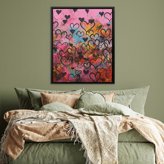 Hearts Wall - Modern Wall Art in Black Frame