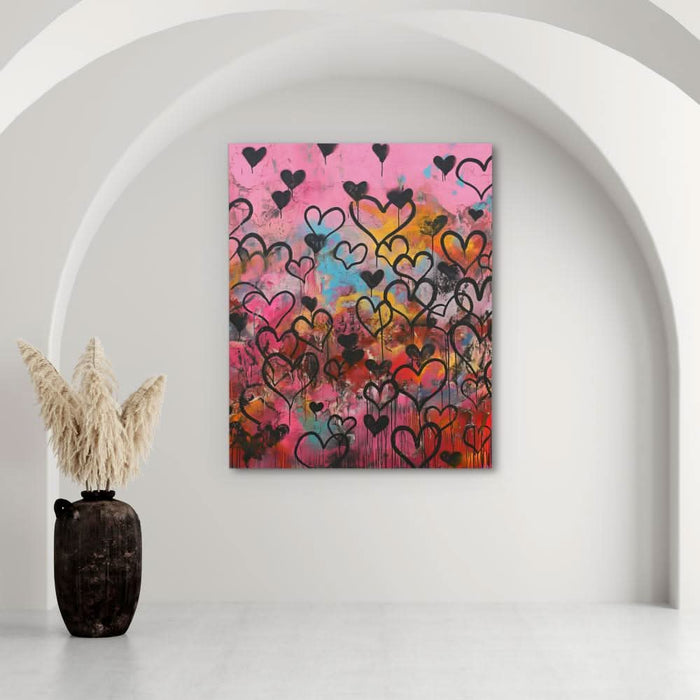 Hearts Wall - Modern Pink Canvas Wall Art