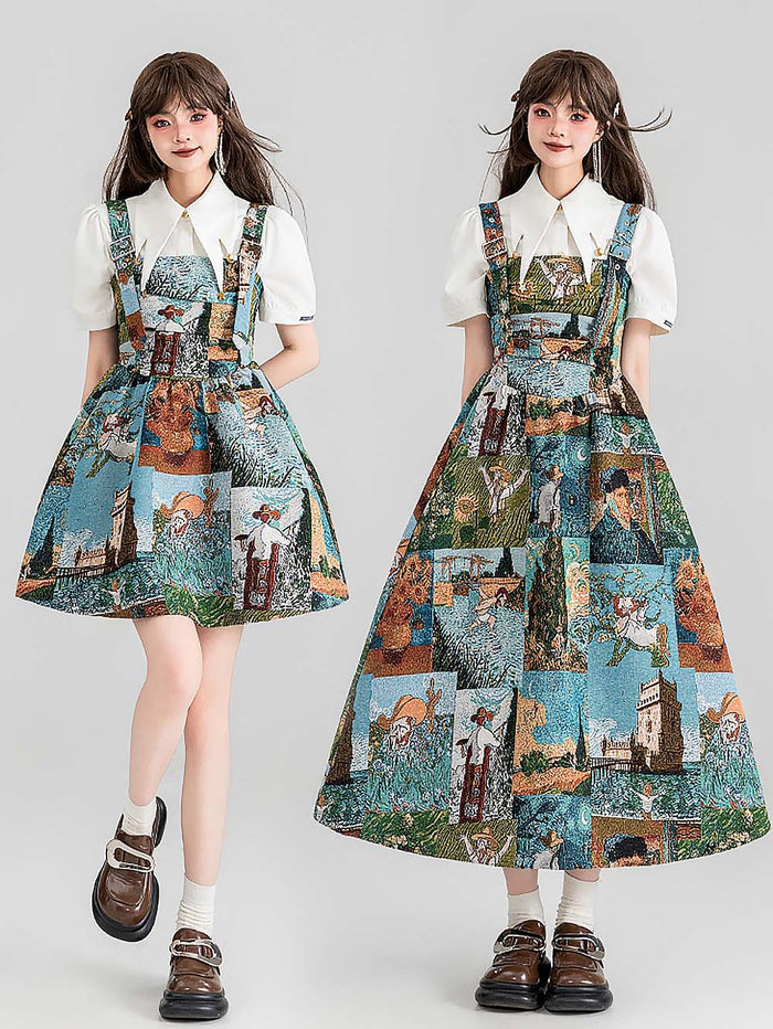 High-End Jacquard Oil Painting Style Pinafore Dress | ZAKAPOP