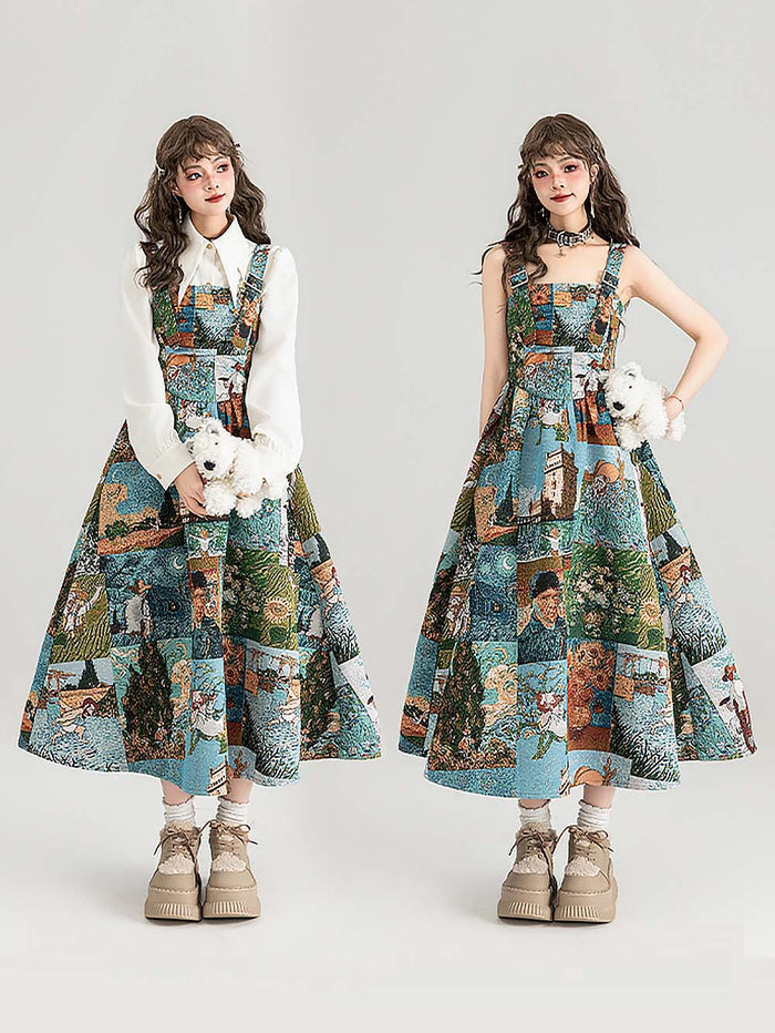 High-End Jacquard Oil Painting Style Pinafore Dress | ZAKAPOP