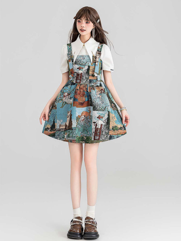 High-End Jacquard Oil Painting Style Pinafore Dress | ZAKAPOP