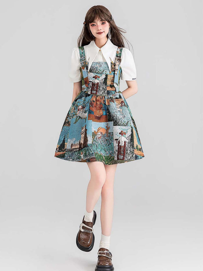 High-End Jacquard Oil Painting Style Pinafore Dress | ZAKAPOP