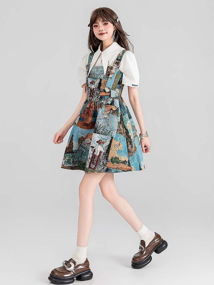 High-End Jacquard Oil Painting Style Pinafore Dress | ZAKAPOP