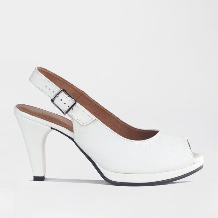Froggie Women's High Heel Peep Toe Slingback White Leather - 13093 - side .