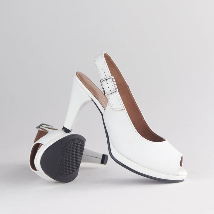 Froggie Women's High Heel Peep Toe Slingback White Leather - 13093 - pair.