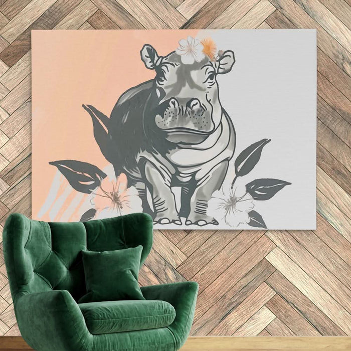Hippo Flower Dance - Animals Art for Bedroom
