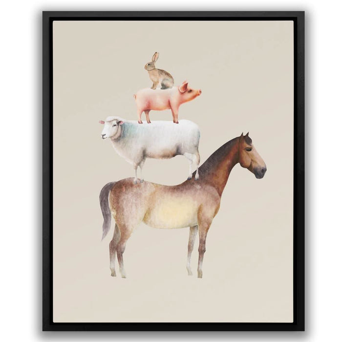 Horse Sheep Pig and Hare - Beige Horse Canvas Print