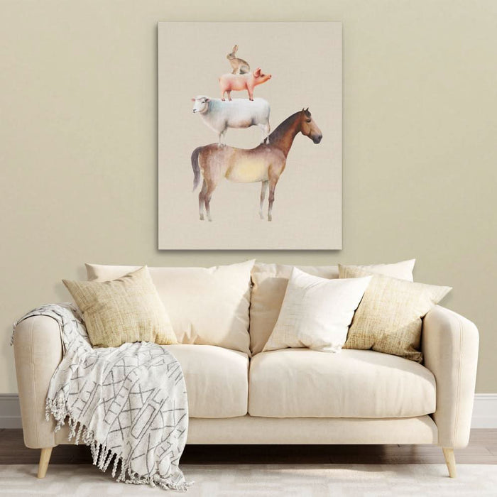 Horse Sheep Pig and Hare - Horse Wall Art in Black Frame