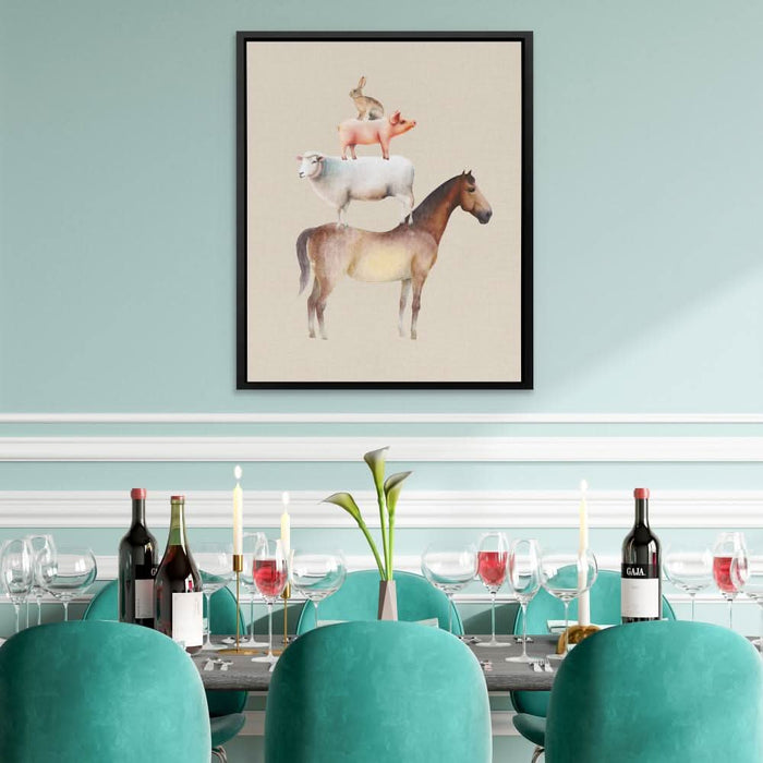 Horse Sheep Pig and Hare - Large Modern Canvas Print