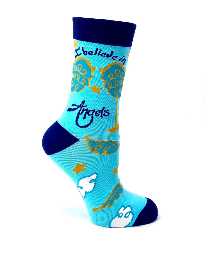 Womens I Believe In Angels Cotton Crew Socks