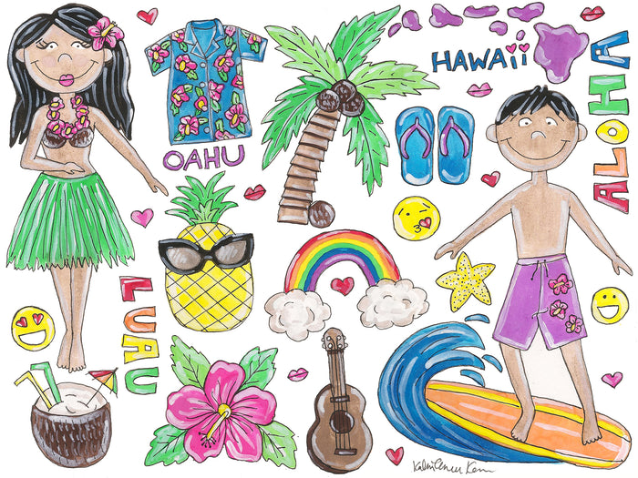 I Love Hawaii Watercolor Painting