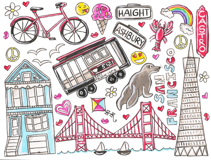 I Love San Francisco Glitter Watercolor Painting