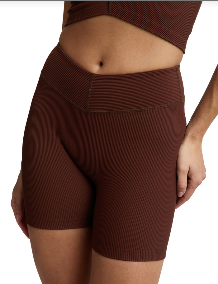 Impulse Ribbed V Waist 5" Biker Shorts-Iced Mocha