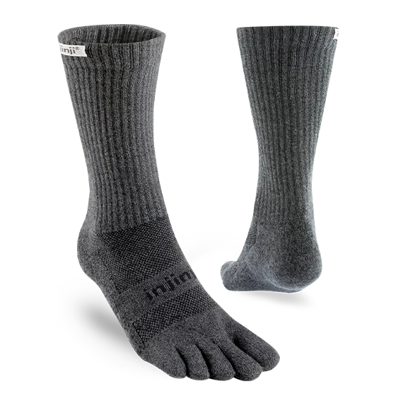 Injinji Toe Socks - Trail Midweight Crew - grey crew pair