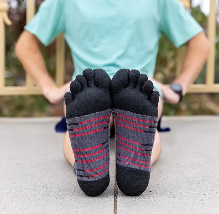 Injinji Toe Socks - Ultra Run Mini Crew - soles up, seated