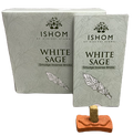 ISHOM - White Sage Smudge Incense Bricks, Wholesale Box of [12 packs x (15 bricks + 1 Holder)]
