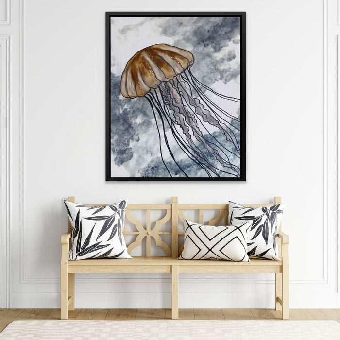 Jellyfish in Ocean Waves - Abstract Wall Art in Black Frame