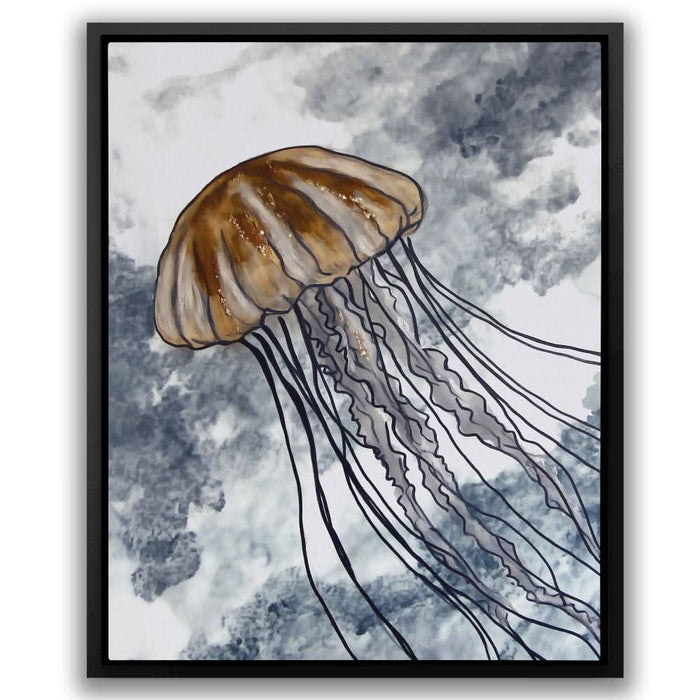 Jellyfish in Ocean Waves - Abstract Brown Canvas Wall Art