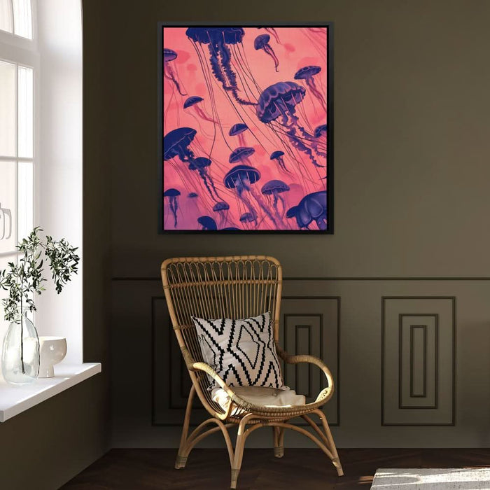 Jellyfish School - Abstract Wall Art in Black Frame