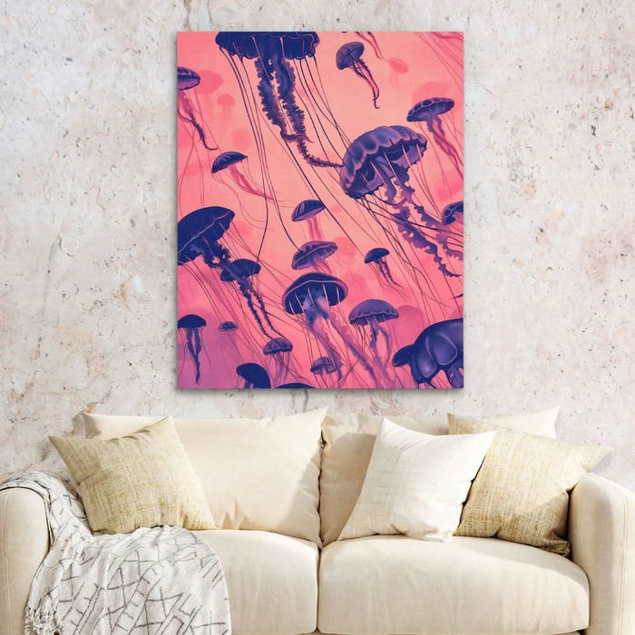 Jellyfish School - Colorful Coastal Canvas Print