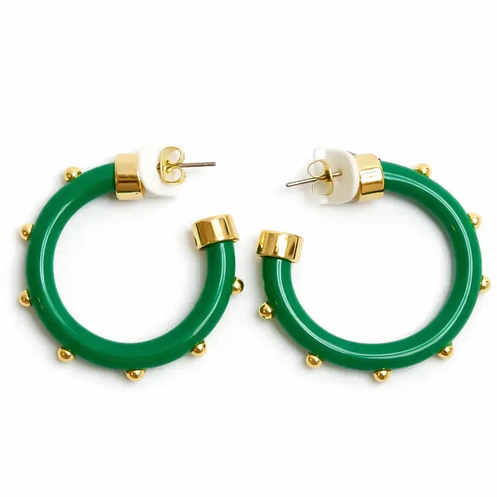 Kelly Green with Gold Balls Minis Hoop Earrings
