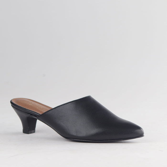 Froggie Shoes Sandals Kitten Heel Mule - side angle.