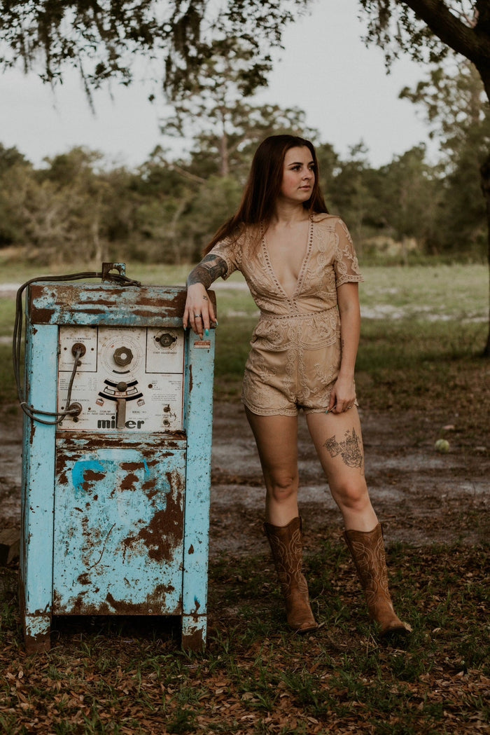 Krysta's Taupe Lace Romper