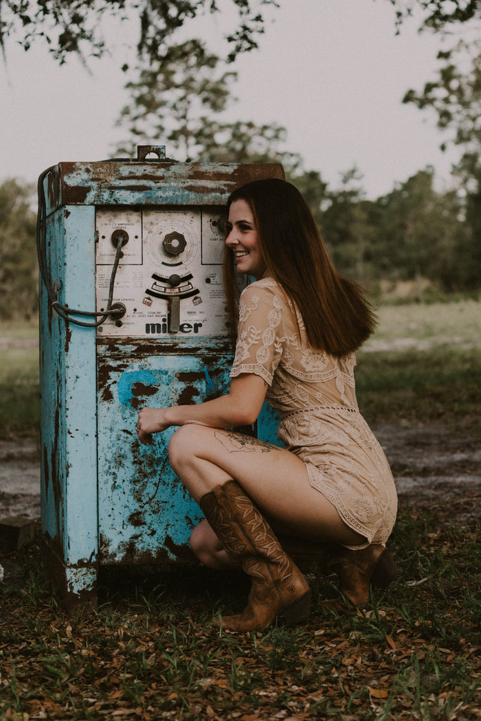 Krysta's Taupe Lace Romper