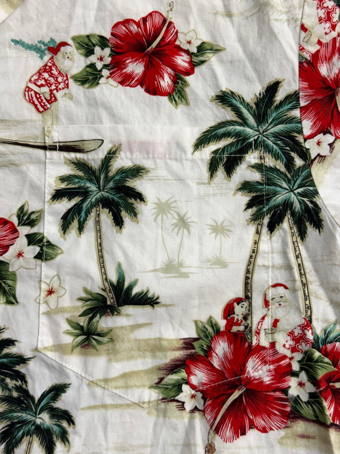 Ky's Men Hawaiian Shirt Surfing Santa Made in Hawaii Shirt L