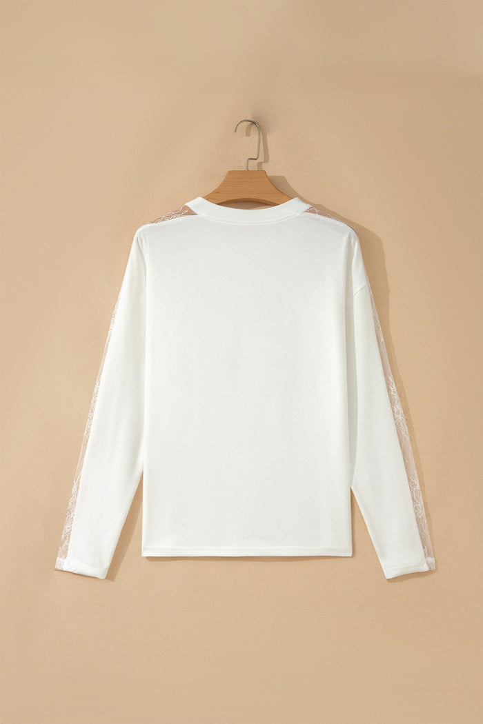 Lace Sleeve Round Neck Long Sleeve Top