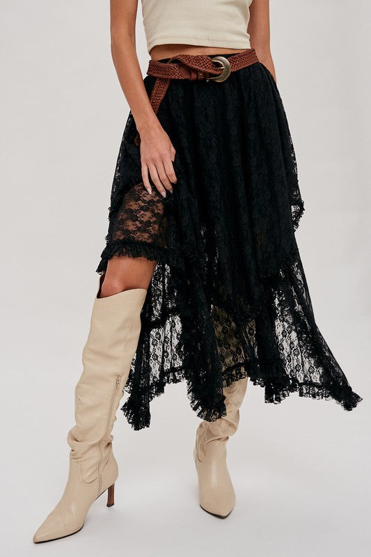 Lace Tiered Midi Skirt