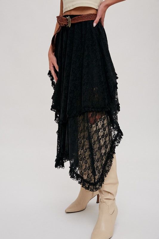 Lace Tiered Midi Skirt