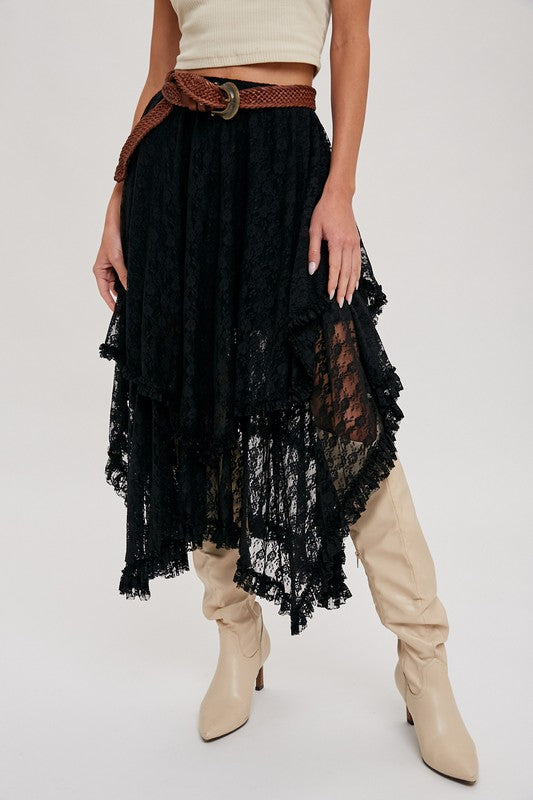 Lace Tiered Midi Skirt
