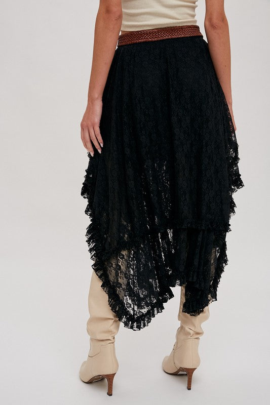 Lace Tiered Midi Skirt