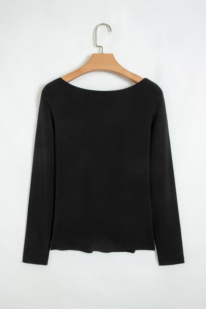 Lace Trim V-Neck Long Sleeve Top