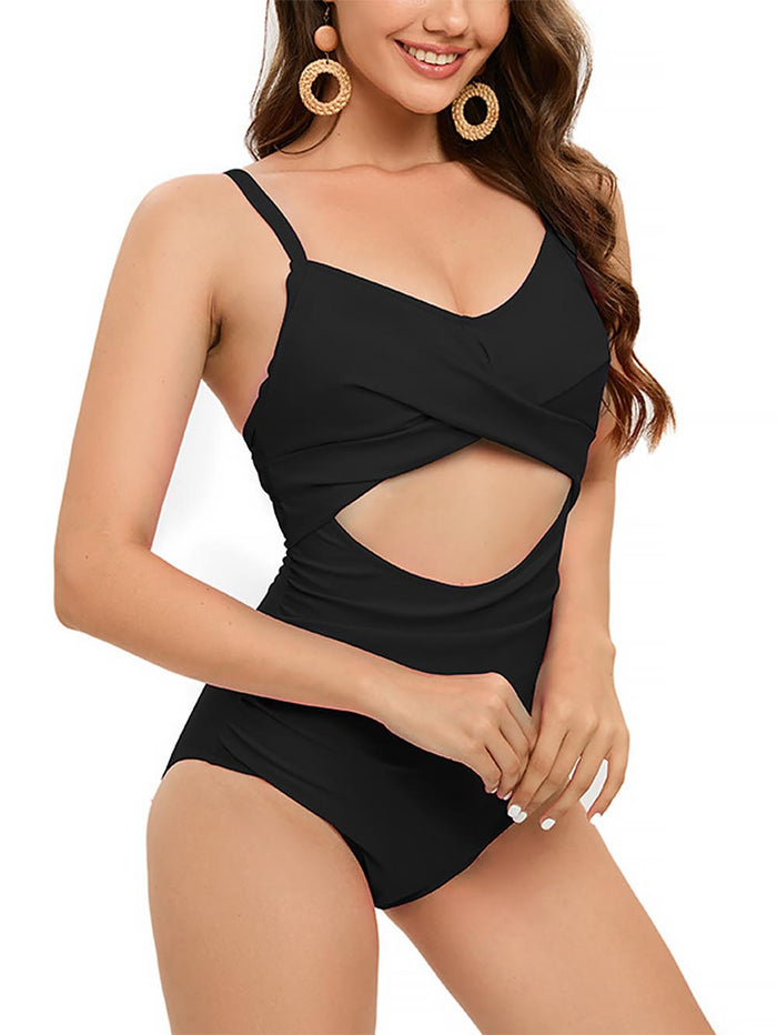 Lace-Up Back Ruched One-Piece Swimsuit | ZAKAPOP