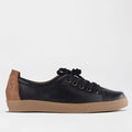 Factory Shop Froggie Women's Lace-up Sneaker-Black Leather - 12854 - side.