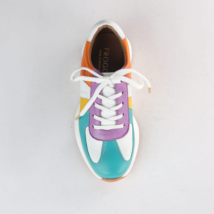 Bright coloured leather women’s sneaker by Froggie with lace-up fastening style 12688, soft lining and versatile casual fashion look.