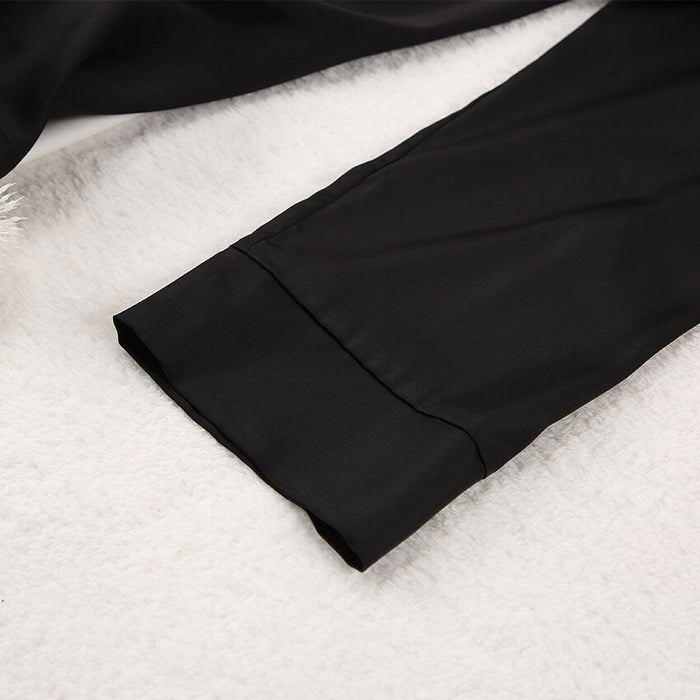 Ladies' Thin Faux Silk Shirt and Long Pants Two-Piece Loungewear Set | ZAKAPOP