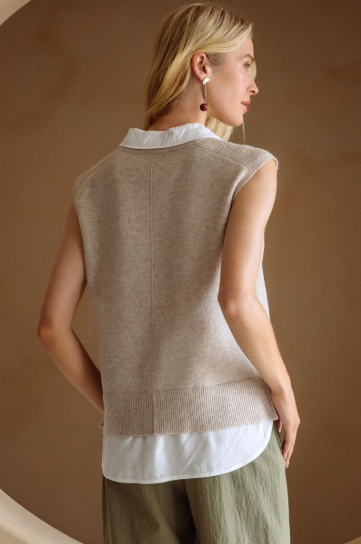 Layered Look Collared Sweater Vest