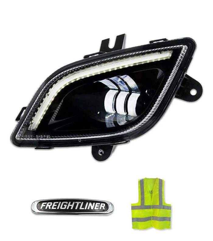 LED Fog Light Set with Halo Ring DLR Black Housing Left Freightliner Cascadia 2018+ -