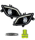 LED Fog Light Set with Halo Ring DLR Black Housing Freightliner Cascadia 2018+ -