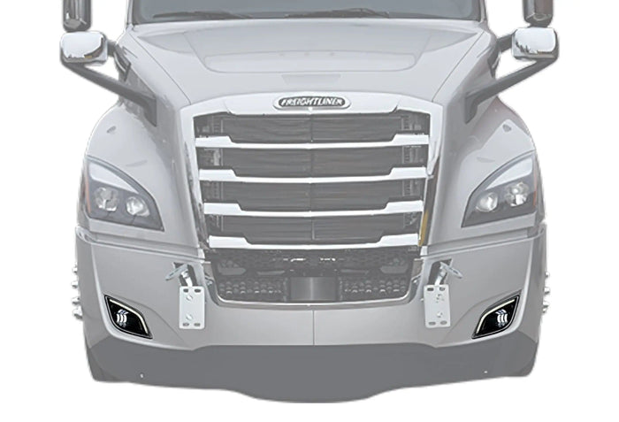 LED Fog Light Set with Halo Ring DLR Black Housing Freightliner Cascadia 2018+ -