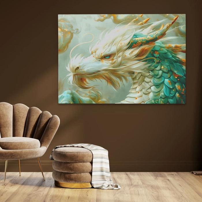 Legendary Dragon - Earth Tones Green and Gold Canvas Print