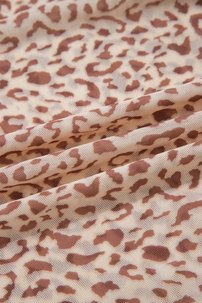 Leopard Mesh Off-Shoulder Long Sleeve Top