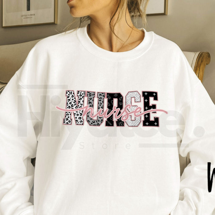 Leopard Print & Medical Icon Nurse Sweatshirt: Trendy Nursing Graphic Crewneck